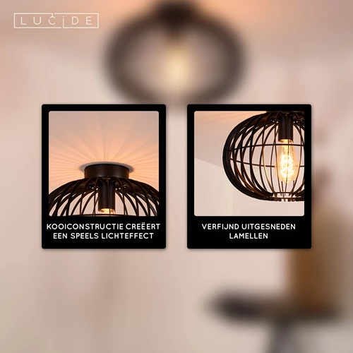 Lucide REDA - Plafonnière - Ø 32 cm - 1xE27 - Zwart - USP